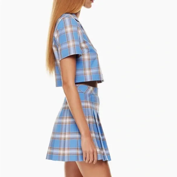 ❗️SOLD❗️Aritzia Sunday Best Blue Plaid Crop Short Sleeve Tuesday Blouse Size XS - Picture 3 of 9